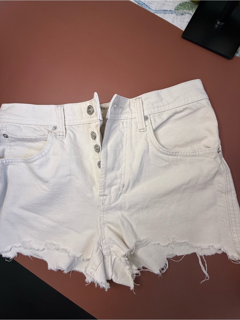 Free People White Denim Frayed Hem Women's Shorts